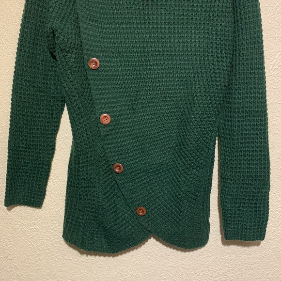 Dark Green Sweater 2XL Stretchy Pull Over Long Sleeve Open Front Cross Over - Picture 2 of 16